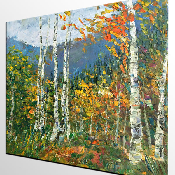 Birch Tree Painting, Abstract Landscape Painting, Oil Painting, Heavy Texture Painting-artworkcanvas