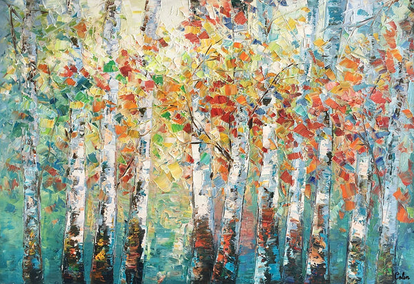 Canvas Art Painting, Large Wall Art, Summer Birch Tree Painting, Custom Extra Large Oil Painting-artworkcanvas