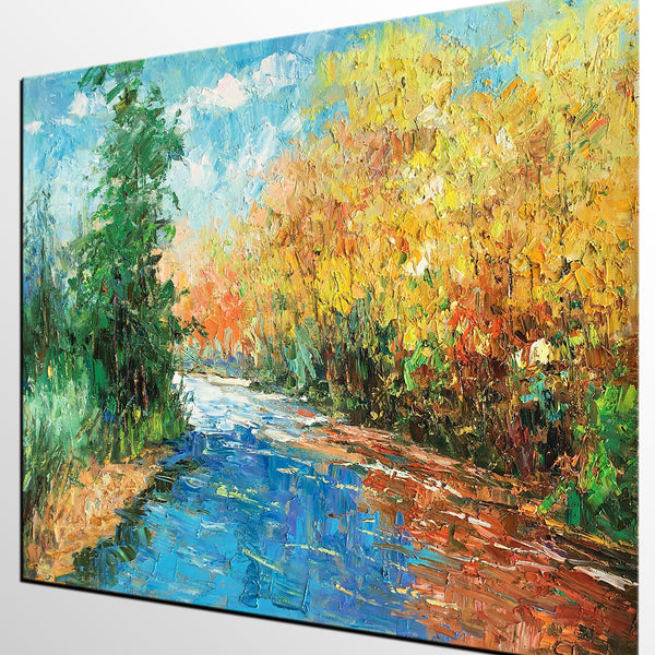 Original Art, Autumn Tree Landscape Art, Canvas Wall Art, Large Oil Painting, Original Painting-artworkcanvas