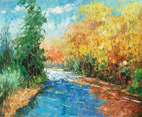 Original Art, Autumn Tree Landscape Art, Canvas Wall Art, Large Oil Painting, Original Painting-artworkcanvas