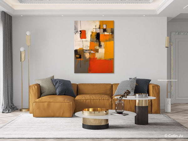 Modern Paintings Behind Sofa, Acrylic Paintings on Canvas, Abstract Painting for Living Room, Original Contemporary Canvas Wall Art-artworkcanvas