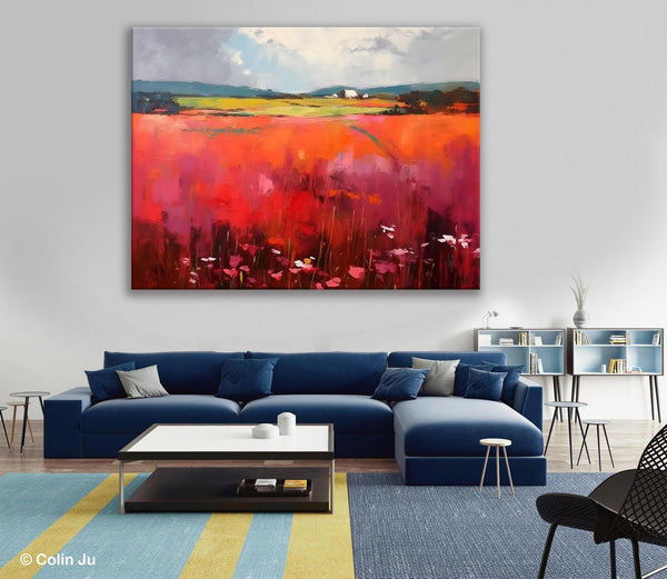 Abstract Canvas Painting, Landscape Paintings for Living Room, Red Poppy Field Painting, Original Hand Painted Wall Art, Abstract Landscape Art-artworkcanvas