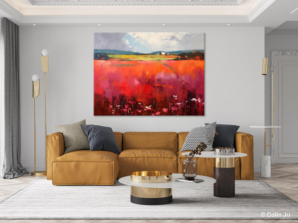 Abstract Canvas Painting, Landscape Paintings for Living Room, Red Poppy Field Painting, Original Hand Painted Wall Art, Abstract Landscape Art-artworkcanvas