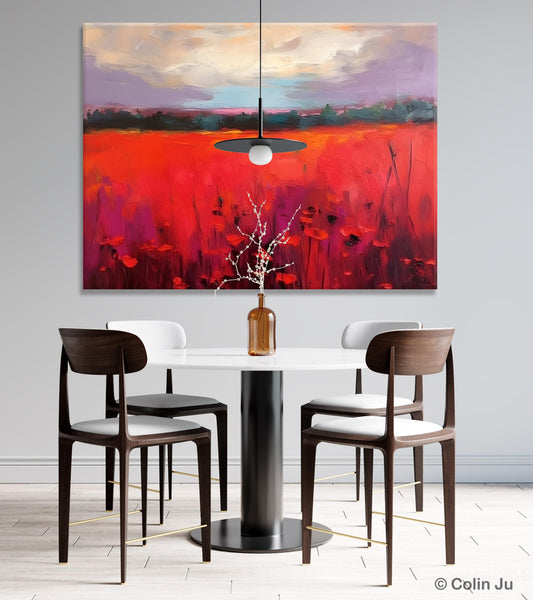Simple Modern Art, Original Landscape Painting, Landscape Paintings for Living Room, Poppy Filed Canvas Paintings, Large Wall Art Paintings-artworkcanvas