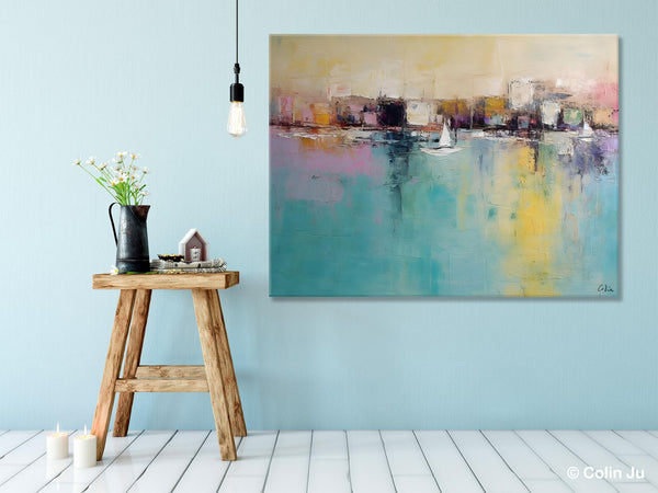 Contemporary Abstract Art for Dining Room, Sail Boat Abstract Paintings, Living Room Canvas Art Ideas, Large Landscape Painting, Simple Modern Art-artworkcanvas