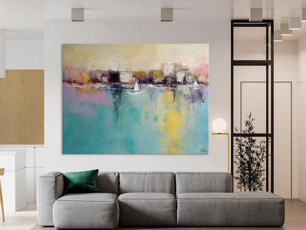Contemporary Abstract Art for Dining Room, Sail Boat Abstract Paintings, Living Room Canvas Art Ideas, Large Landscape Painting, Simple Modern Art-artworkcanvas