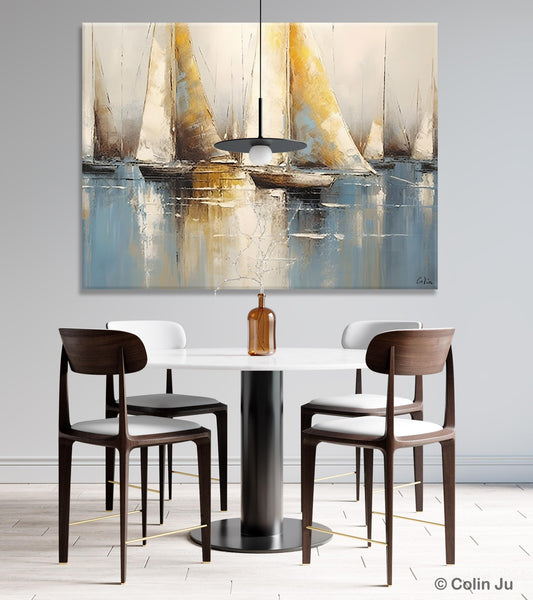 Large Paintings for Dining Room, Sail Boat Canvas Painting, Living Room Canvas Painting, Original Canvas Wall Art Paintings-artworkcanvas