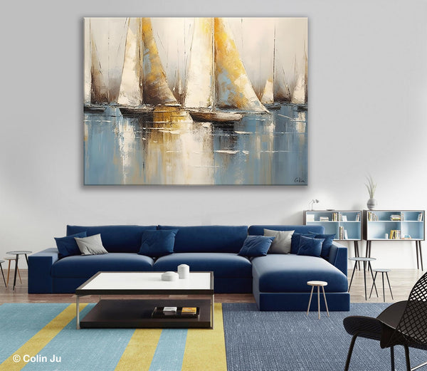 Large Paintings for Dining Room, Sail Boat Canvas Painting, Living Room Canvas Painting, Original Canvas Wall Art Paintings-artworkcanvas