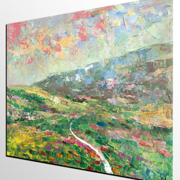 Mountain Landscape Painting, Palette Knife Paintings, Custom Wall Art Painting on Canvas, Spring Mountain Painting-artworkcanvas