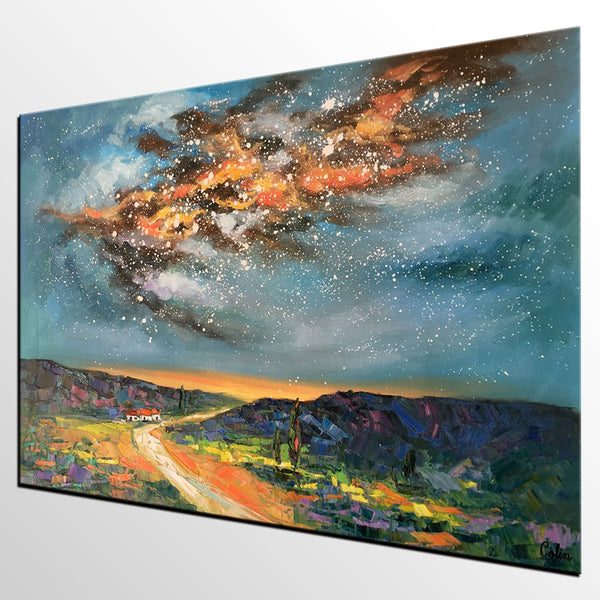 Landscape Oil Paintings, Starry Night Sky Painting, Custom Canvas Artwork, Original Oil Painting on Canvas, Buy Paintings Online-artworkcanvas