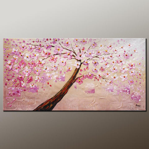 Contemporary Art, Modern Art, Tree Painting, Oil Painting, Flower Painting, Bedroom Wall Art, Heavy Texture Painting, Bedroom Wall Art, Canvas Art-artworkcanvas