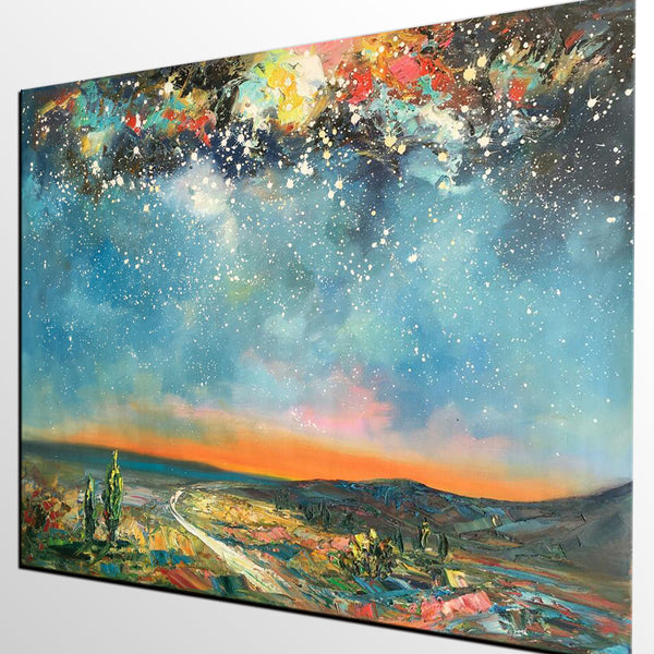 Abstract Art, Original Artwork, Starry Night Sky Painting, Landscape Art, Wall Art, Oil Painting-artworkcanvas