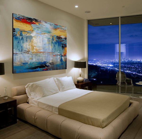 Acrylic Paintings for Living Room, Large Simple Modern Art, Blue Abstract Acrylic Painting, Contemporary Wall Art Paintings-artworkcanvas