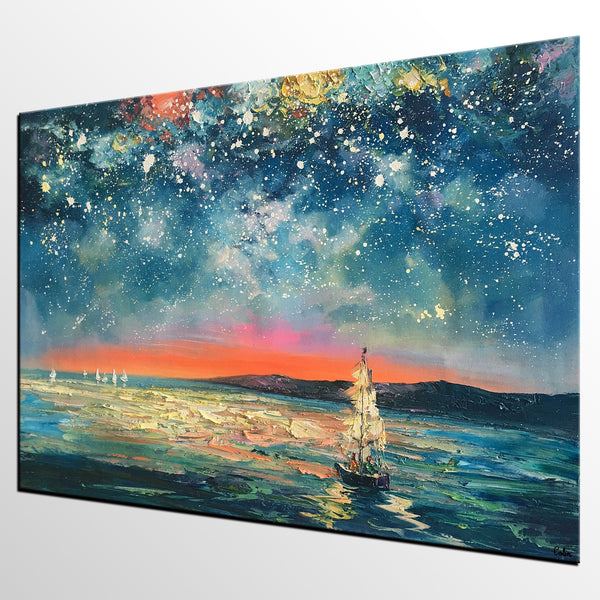 Abstract Landscape Painting, Starry Night Sky Painting, Original Art Painting, Oil Painting for Sale-artworkcanvas