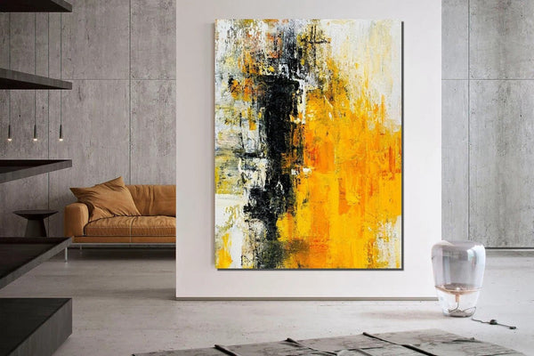 Canvas Painting for Living Room, Simple Modern Art, Yellow Modern Wall Art Painting, Huge Contemporary Abstract Artwork for Bedroom-artworkcanvas