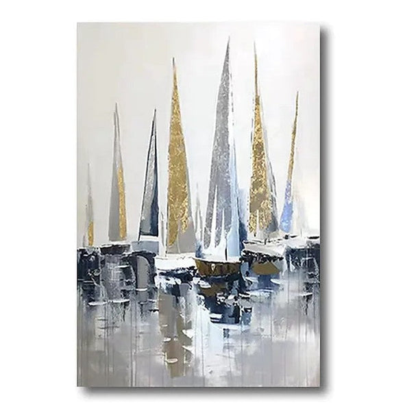 Boat Paintings, Palette Knife Paintings, Simple Modern Art, Large Paintings for Living Room, Hand Painted Canvas Art-artworkcanvas