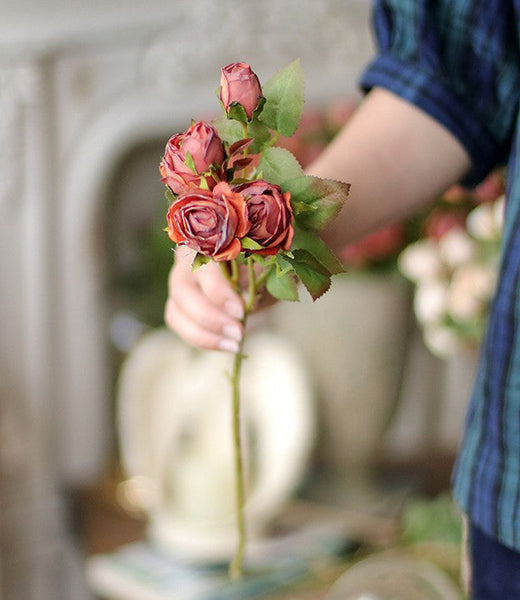 Artificial Floral for Bedroom, 12 Branches of Rose Flowers, Botany Plants, Rose Flower in Vase, Simple Flower Arrangement Ideas for Home Decoration-artworkcanvas