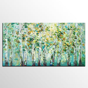 Birch Tree Painting, Abstract Autumn Painting, Heavy Texture Painting, Custom Landscape Painting-artworkcanvas