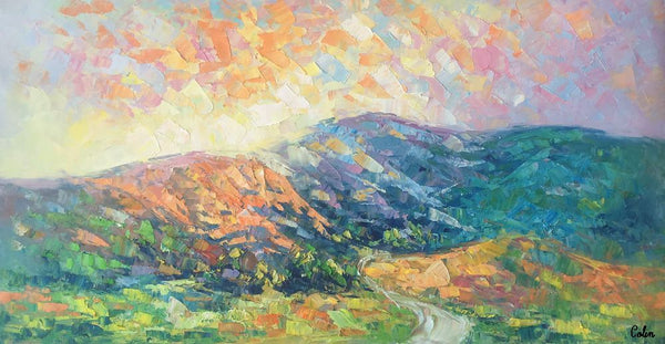 Mountain Landscape Painting, Spring Mountain Painting, Custom Canvas Painting for Sale, Original Paintings for Sale, Oil Painting on Canvas-artworkcanvas