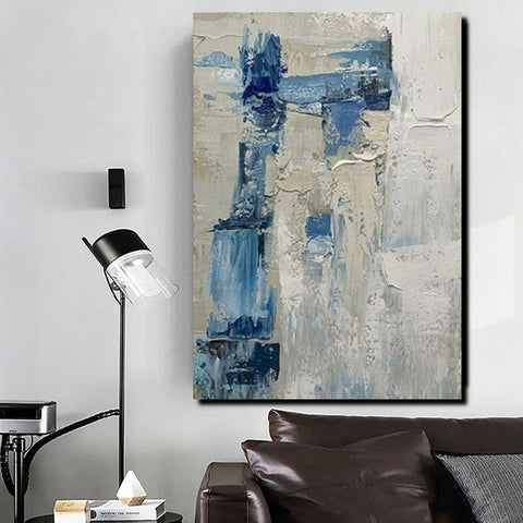 Simple Wall Art Ideas, Heavy Texture Painting, Blue Modern Abstract Painting, Bedroom Abstract Paintings, Large Acrylic Canvas Paintings-artworkcanvas