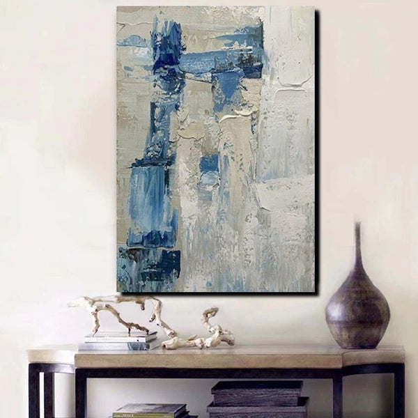 Simple Wall Art Ideas, Heavy Texture Painting, Blue Modern Abstract Painting, Bedroom Abstract Paintings, Large Acrylic Canvas Paintings-artworkcanvas