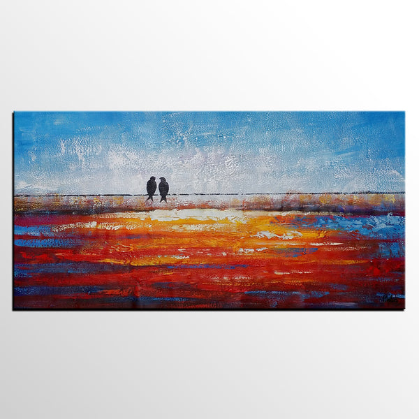 Simple Modern Art, Love Birds Painting, Abstract Acrylic Painting, Canvas Painting for Living Room, Original Acrylic Painting, C-artworkcanvas
