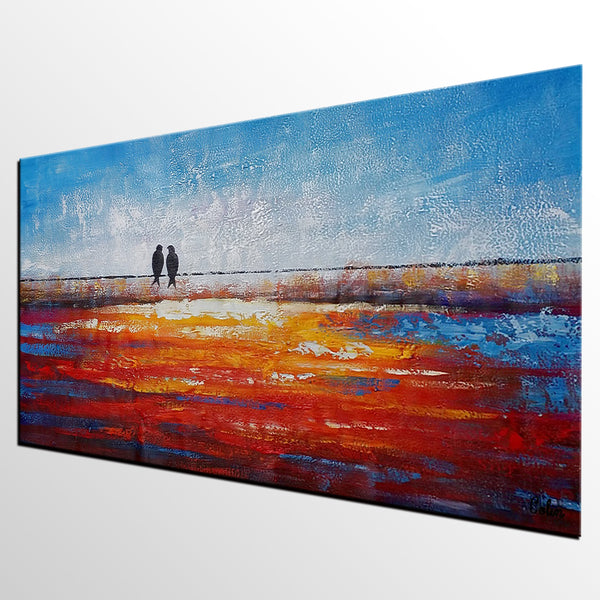 Simple Modern Art, Love Birds Painting, Abstract Acrylic Painting, Canvas Painting for Living Room, Original Acrylic Painting, C-artworkcanvas