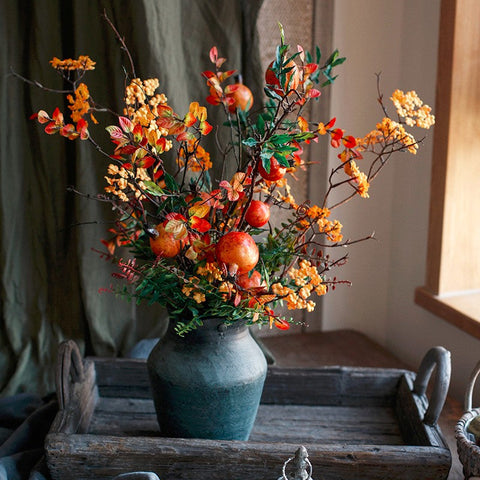 Pomegranate Branch, Fern leaf, Beautiful Flower Arrangement Ideas for Home Decoration, Table Centerpiece, Artificial Flowers, Simple Artificial Floral for Dining Room-artworkcanvas
