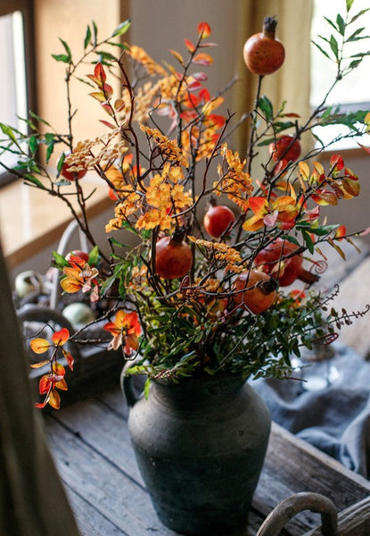 Pomegranate Branch, Fern leaf, Beautiful Flower Arrangement Ideas for Home Decoration, Table Centerpiece, Artificial Flowers, Simple Artificial Floral for Dining Room-artworkcanvas