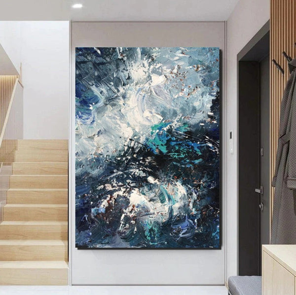 Large Heavy Texture Acrylic Paintings, Simple Modern Art Ideas for Bedroom, Modern Paintings for Living Room, Blue Modern Wall Art Ideas-artworkcanvas