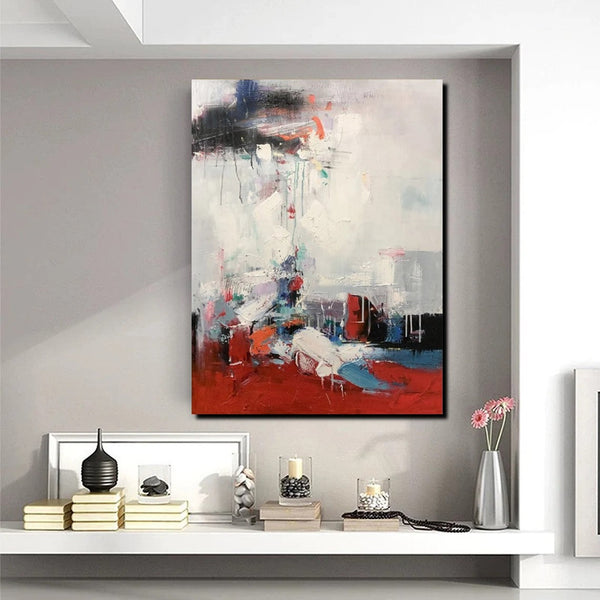 Simple Wall Art Ideas, Red Modern Abstract Painting, Dining Room Abstract Paintings, Buy Art Online, Large Acrylic Canvas Paintings-artworkcanvas