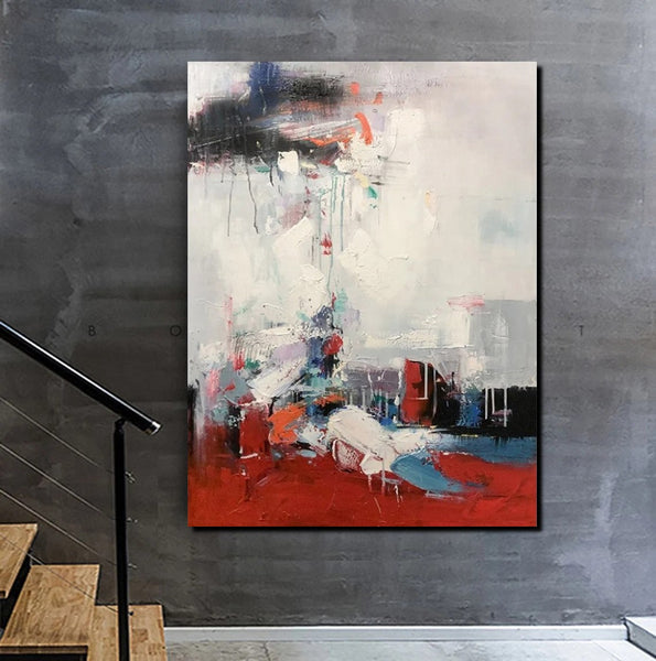 Simple Wall Art Ideas, Red Modern Abstract Painting, Dining Room Abstract Paintings, Buy Art Online, Large Acrylic Canvas Paintings-artworkcanvas