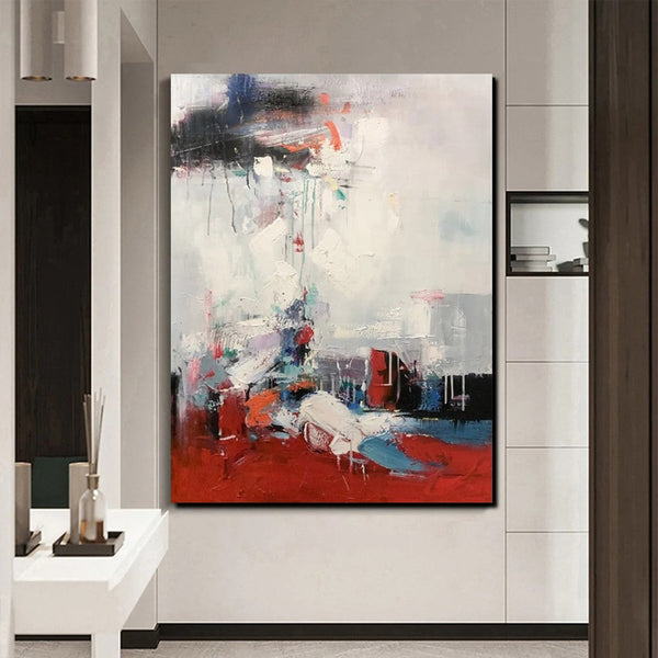 Simple Wall Art Ideas, Red Modern Abstract Painting, Dining Room Abstract Paintings, Buy Art Online, Large Acrylic Canvas Paintings-artworkcanvas