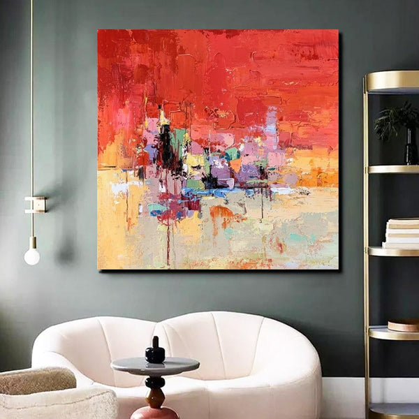 Simple Canvas Paintings, Dining Room Modern Paintings, Red Abstract Contemporary Art, Acrylic Painting on Canvas, Heavy Texture Paintings-artworkcanvas