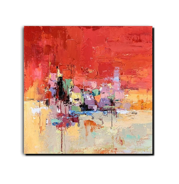 Simple Canvas Paintings, Dining Room Modern Paintings, Red Abstract Contemporary Art, Acrylic Painting on Canvas, Heavy Texture Paintings-artworkcanvas