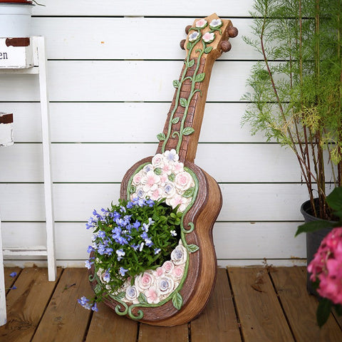 Modern Garden Flower Pot, Unique Guitar Flowerpot for Garden Ornaments, Beautiful Guitar Flowerpot, Villa Outdoor Decor Gardening Ideas-artworkcanvas