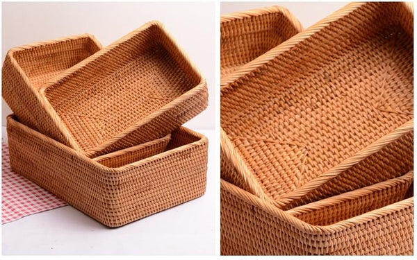Rectangular Storage Basket for Living Room, Small Kitchen Storage Baskets, Woven Storage Baskets, Rattan Storage Baskets for Shelves-artworkcanvas