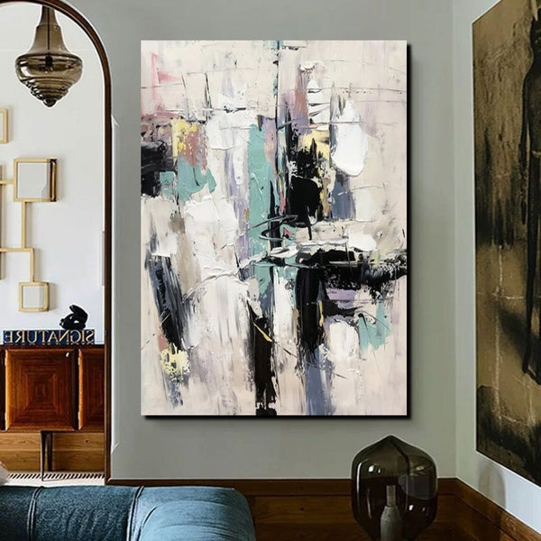 Contemporary Modern Art, Living Room Abstract Art Ideas, Black and White Impasto Paintings, Buy Wall Art Online, Palette Knife Abstract Paintings-artworkcanvas