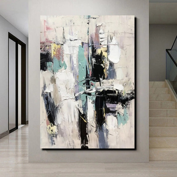 Contemporary Modern Art, Living Room Abstract Art Ideas, Black and White Impasto Paintings, Buy Wall Art Online, Palette Knife Abstract Paintings-artworkcanvas
