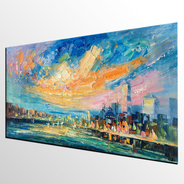 Abstract Cityscape Art, Abstract Canvas Art, Impasto Artwork, Canvas Painting, Custom Extra Large Painting-artworkcanvas