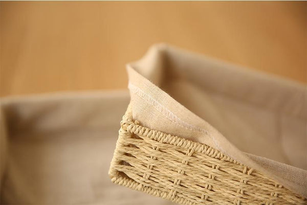 Woven Straw Storage Basket with Linen Lining, Storage Basket for Food, Rectangle Storage Basket for Kitchen-artworkcanvas