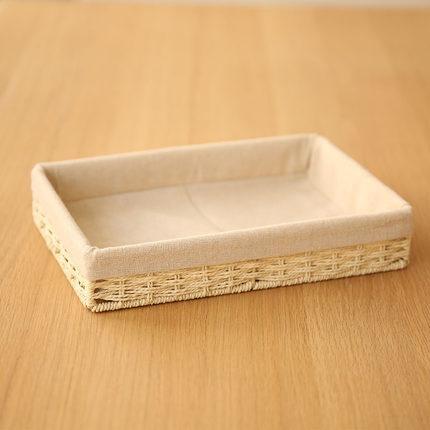 Woven Straw Storage Basket with Linen Lining, Storage Basket for Food, Rectangle Storage Basket for Kitchen-artworkcanvas