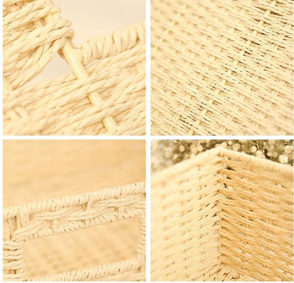 Woven Straw basket, Storage Basket, Rectangle Basket, Picnic Basket-artworkcanvas