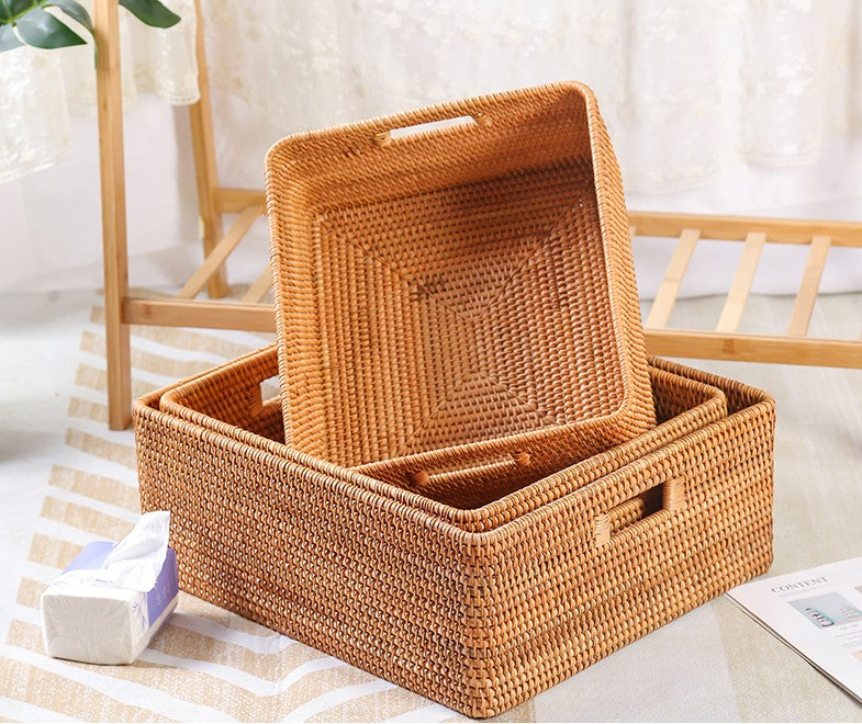 Rustic Basket, Vietnam Handmade Storage Basket, Woven Basket with