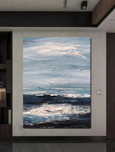 Contemporary Modern Art, Impasto Paintings, Blue Simple Modern Art, Living Room Wall Art Ideas, Palette Knife Paintings, Large Modern Art Ideas-artworkcanvas
