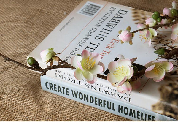 White and Pink Plum Artificial Flowers, Artificial Botany Plants, Silk Flower Arrangement, Plum Flower, Simple Flower Arrangement for Home Decoration-artworkcanvas