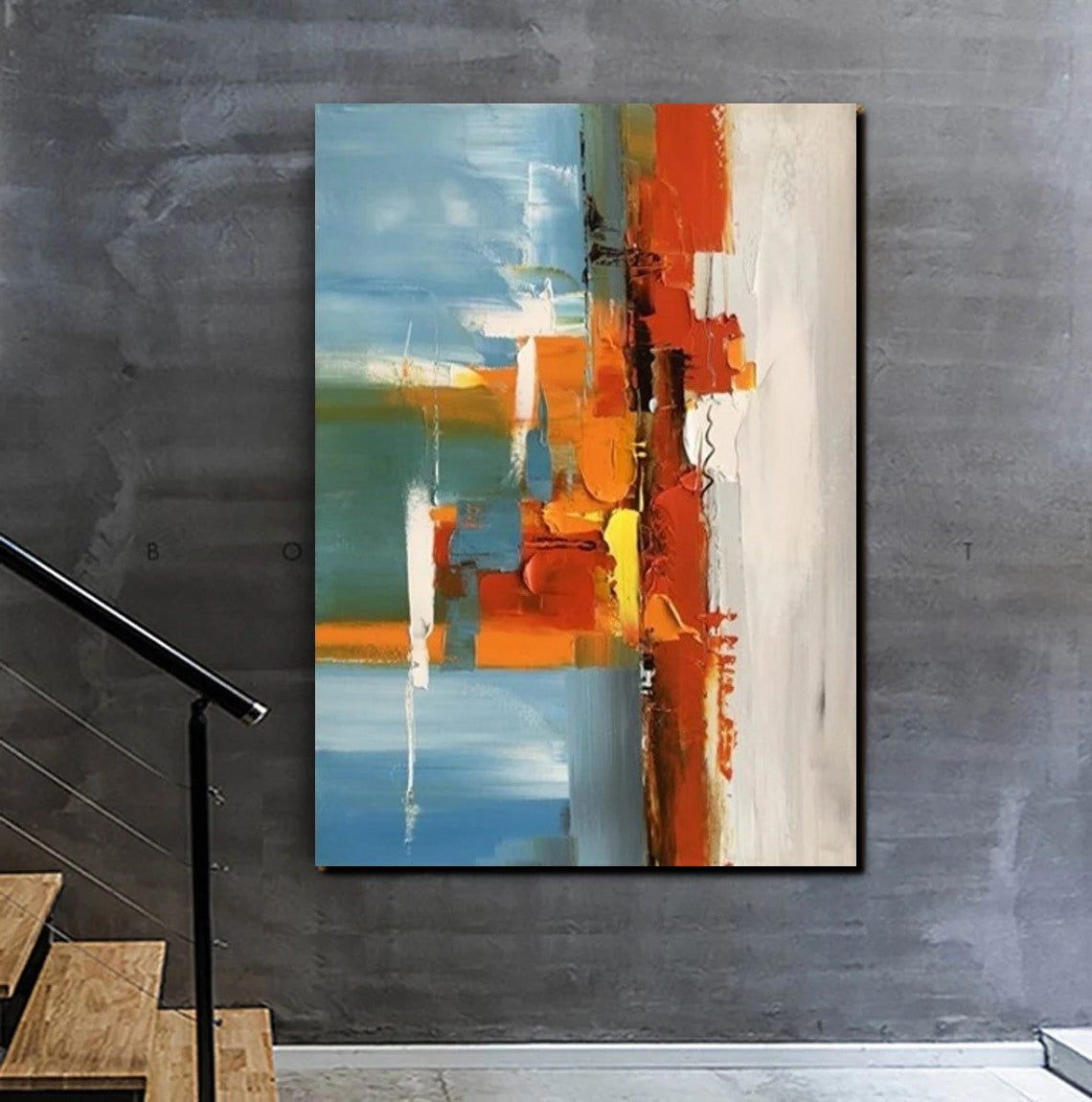 Abstract Paintings Behind Sofa, Heavy Texture Paintings for Living Roo