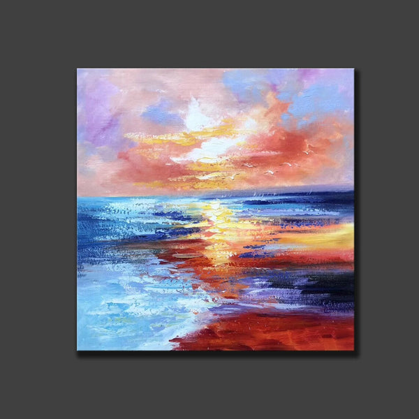 Sunset Painting, Acrylic Paintings for Living Room, Abstract Acrylic Painting, Abstract Landscape Paintings, Simple Painting Ideas for Bedroom, Large Abstract Canvas Paintings-artworkcanvas