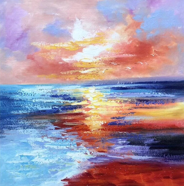 Sunset Painting, Acrylic Paintings for Living Room, Abstract Acrylic Painting, Abstract Landscape Paintings, Simple Painting Ideas for Bedroom, Large Abstract Canvas Paintings-artworkcanvas