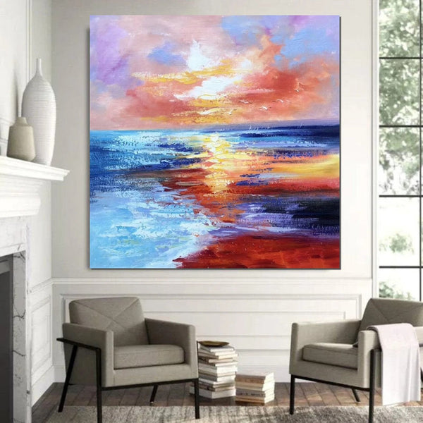 Sunset Painting, Acrylic Paintings for Living Room, Abstract Acrylic Painting, Abstract Landscape Paintings, Simple Painting Ideas for Bedroom, Large Abstract Canvas Paintings-artworkcanvas